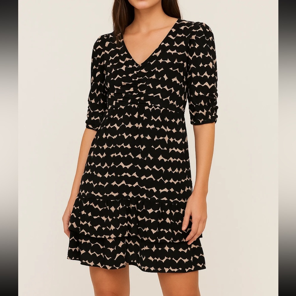 Juicy Couture Black Cream 100%Silk Y2KVintage Ruched HeartPrint Charming Dress 4